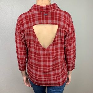 RVCA red plaid open back button down